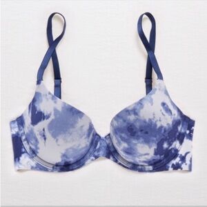 Aerie Sunnie Pushup Blue and White Tie Dye Bra Size 32B